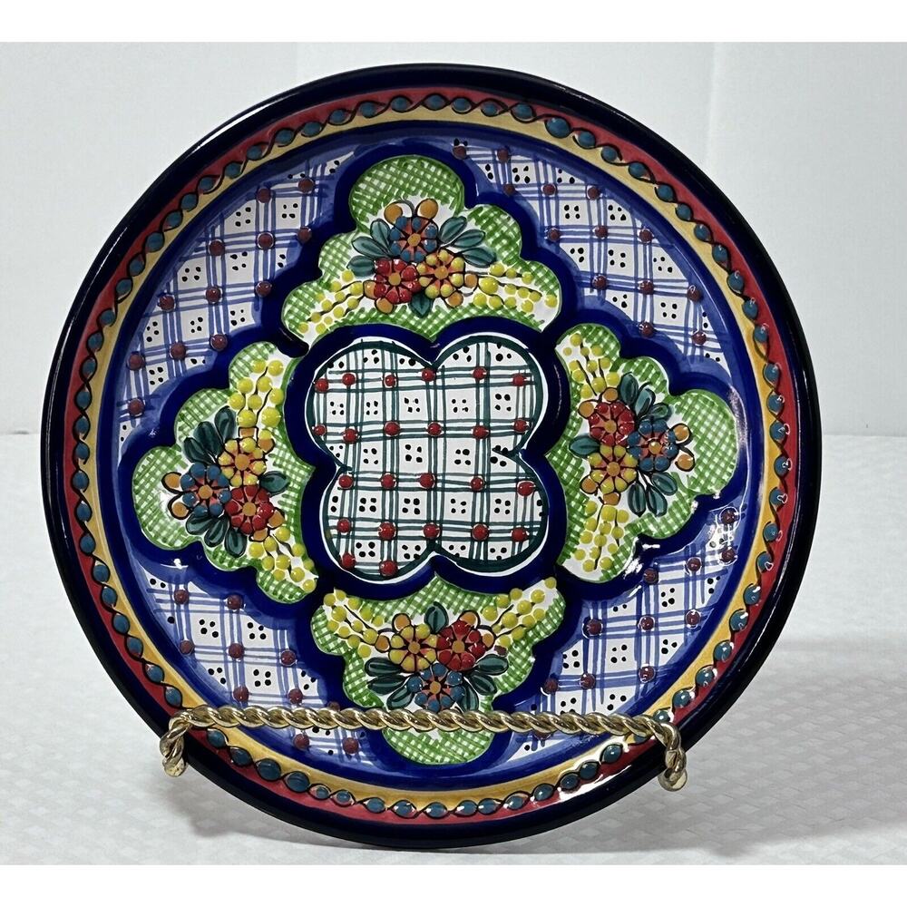 Mexican Talavera Arte Cruz Puebla Mexico Majolica 8" Plate Folk Art‎ Pottery